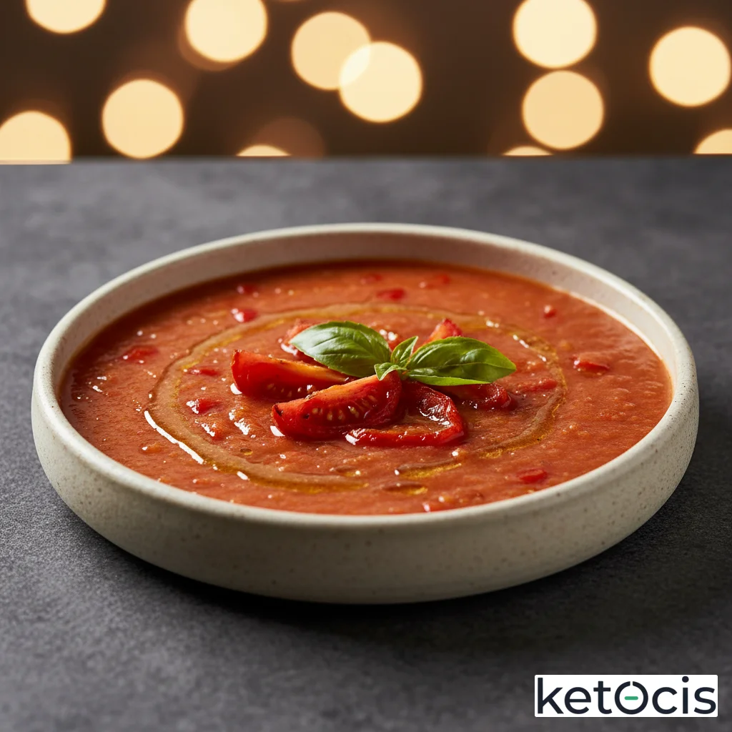 Gazpacho andaluz keto sin pan ni espesantes hecho con tomates asados