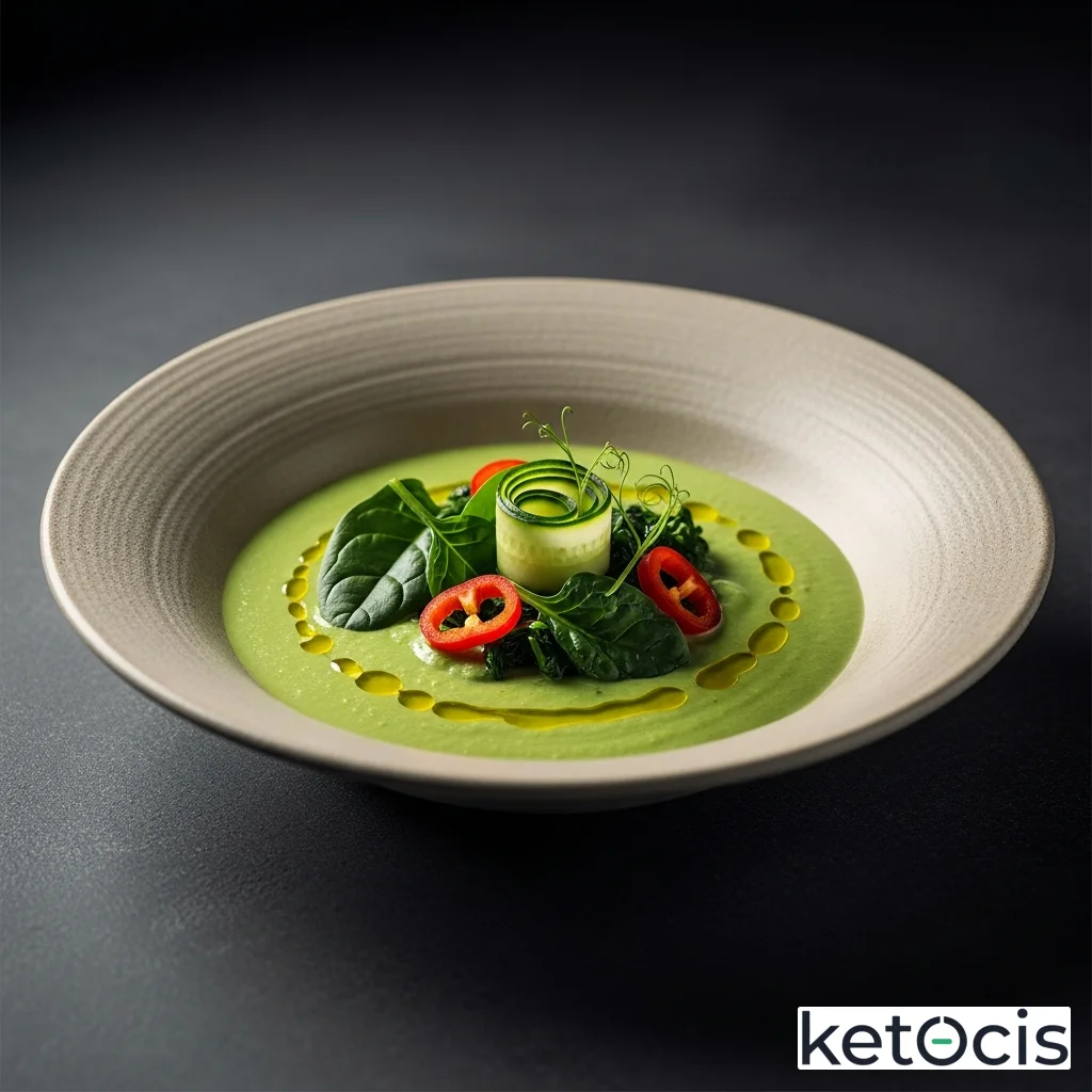 Gazpacho verde keto de espinacas pepino y pimiento