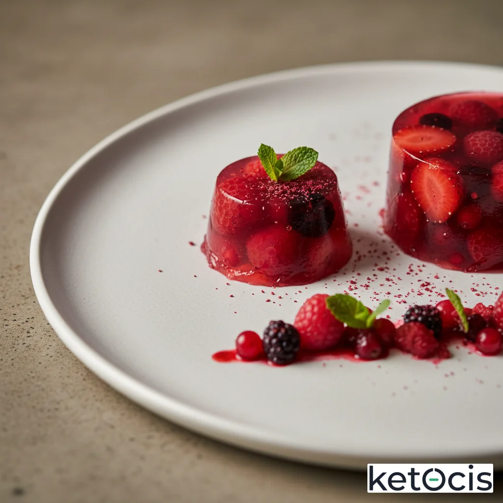 Gelatina natural casera de infusión de frutos rojos refrescante sin calorías