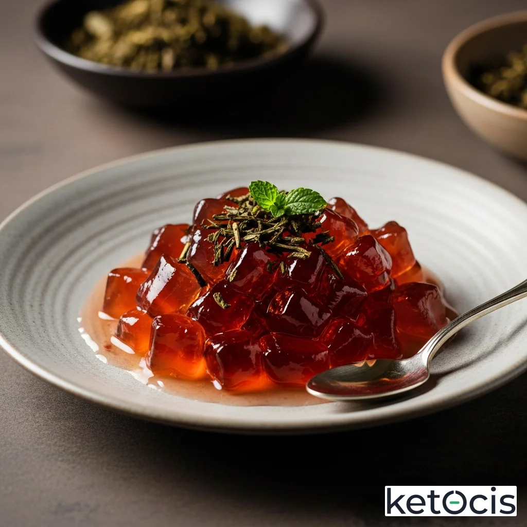Gelatina natural de té rojo pu erh con stevia líquida