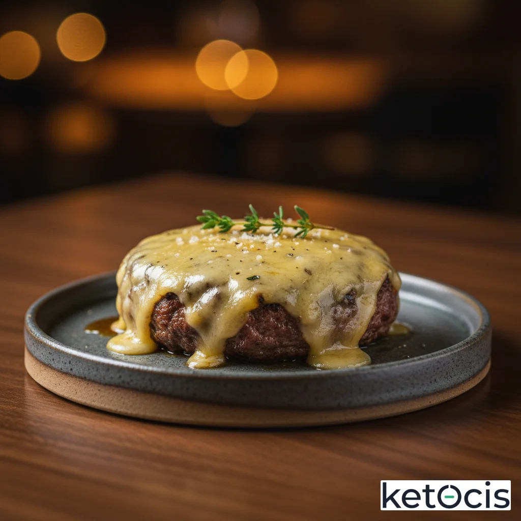 Hamburguesa de vaca rubia sin pan con queso cheddar fundido