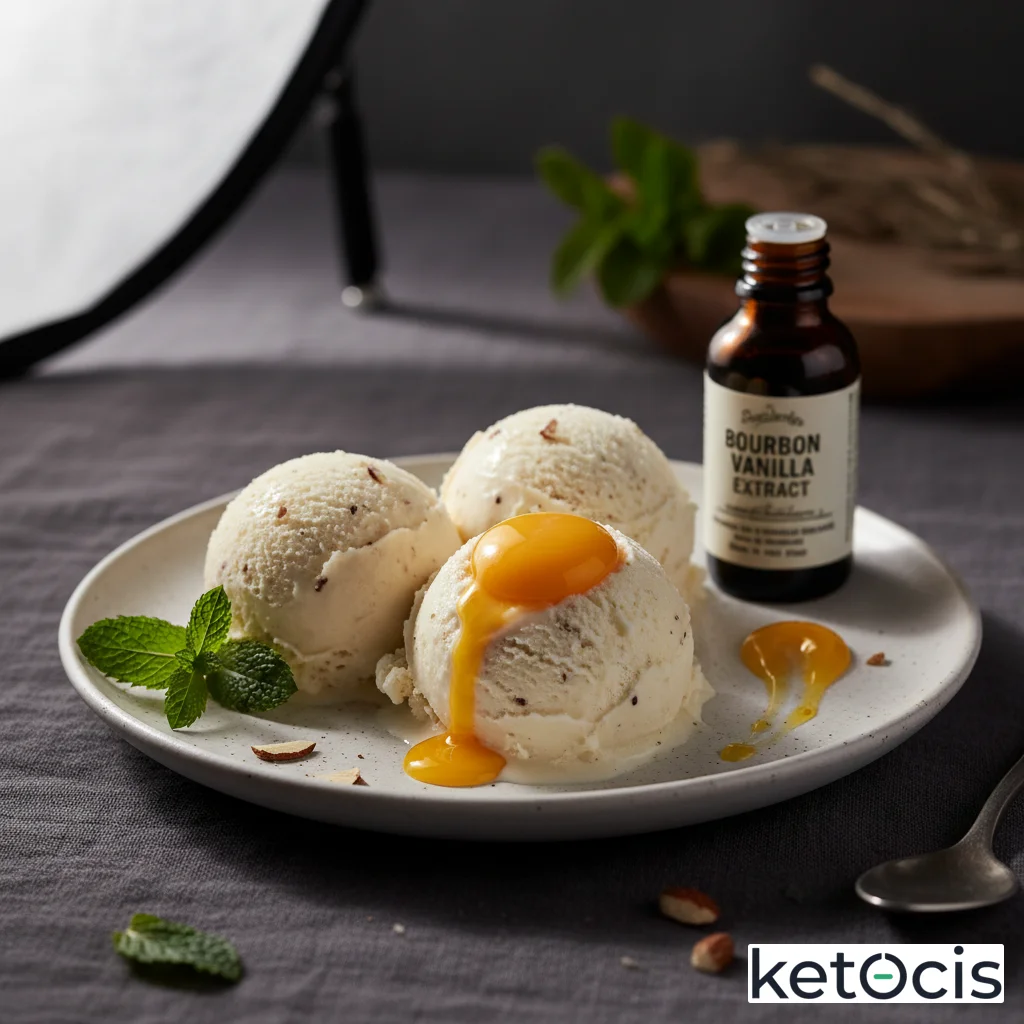 Helado cetogénico de vainilla bourbon elaborado en casa con yemas frescas