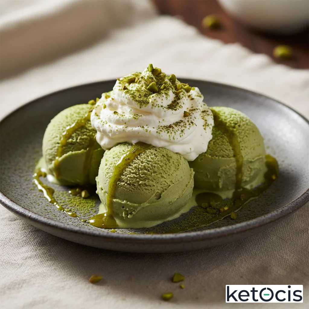 Helado keto de té matcha japonés hecho en casa con crema batida espesa