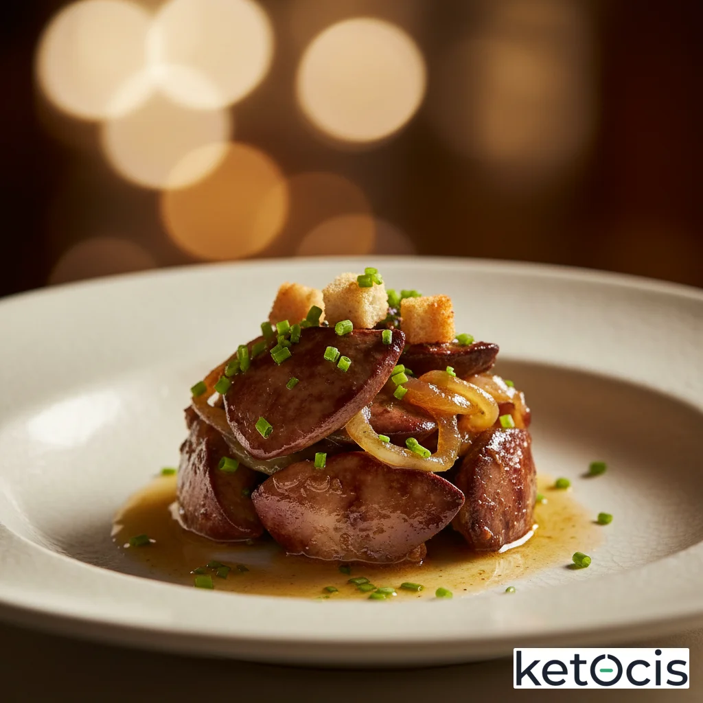 Hígado de pollo encebollado cocinado a fuego lento con mantequilla pura