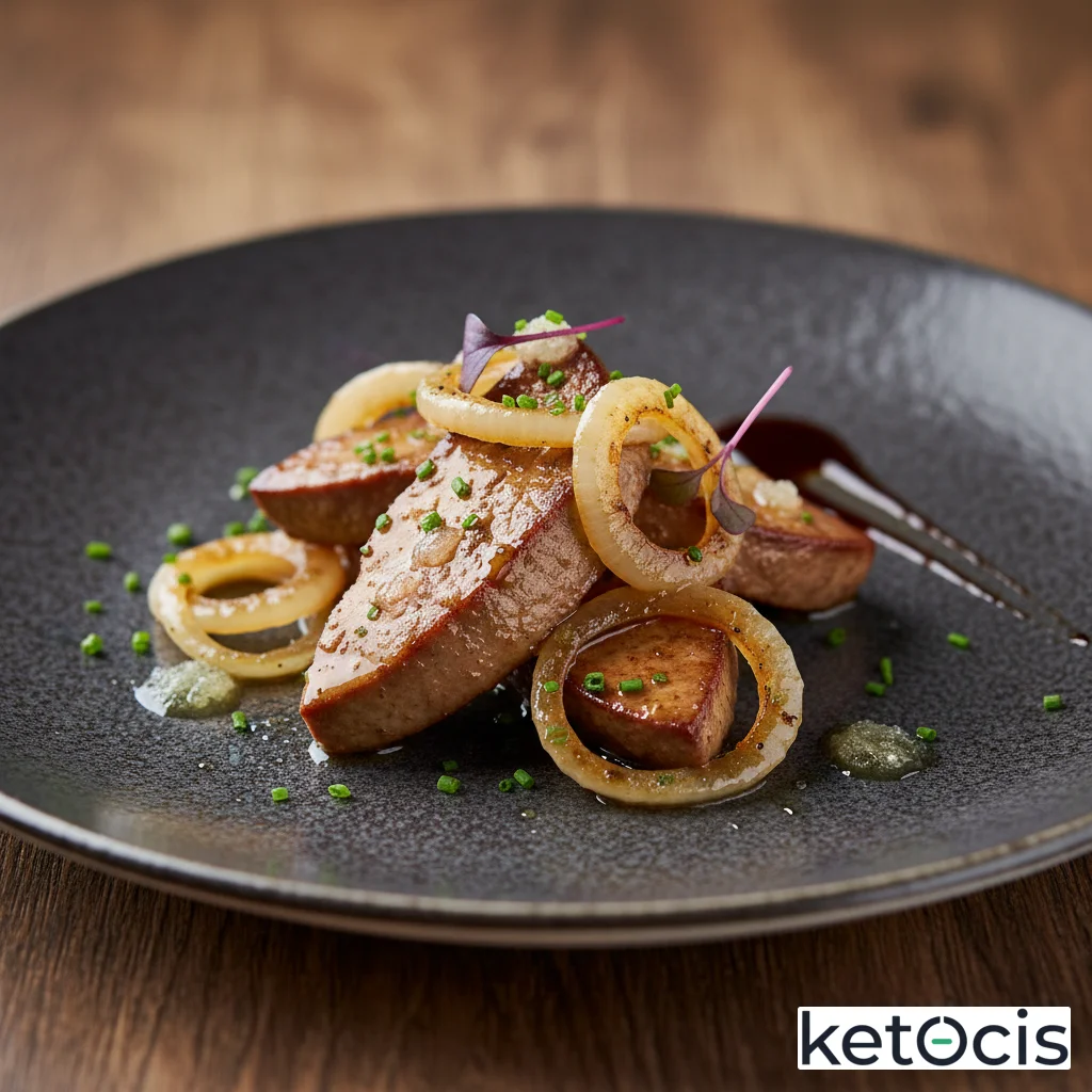 Hígado de ternera encebollado cocinado en manteca de cerdo ibérico