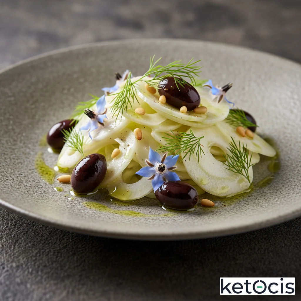 Hinojo cortado fino en ensalada con aceitunas de aragón