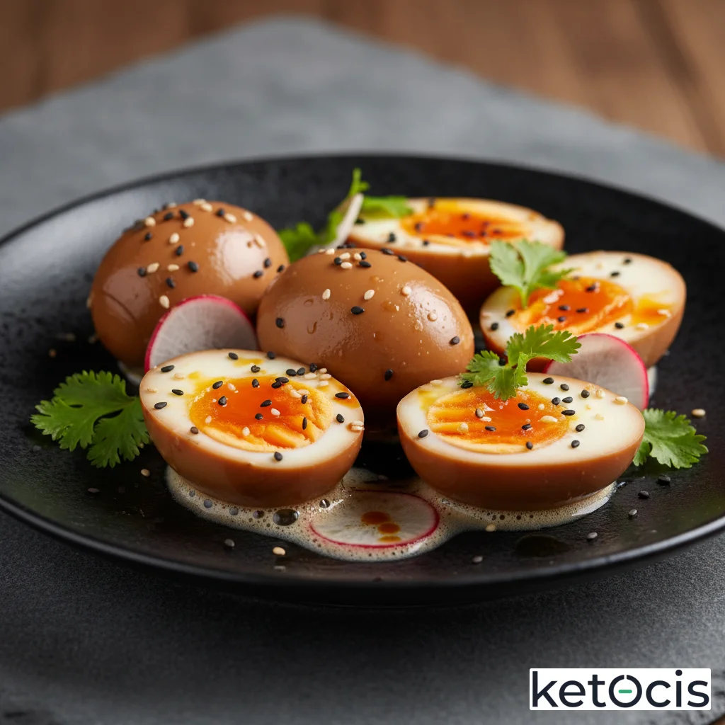 Huevos cocidos duros marinados en salsa de soja keto y vinagre