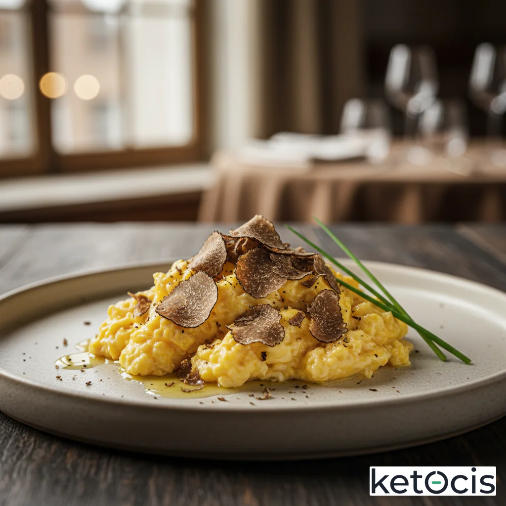 Huevos revueltos de oca con trufa negra fresca rallada