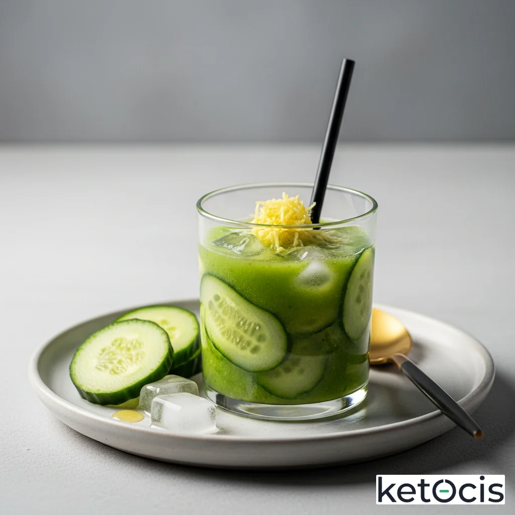 Licuado keto de pepino jengibre rallado y agua fría