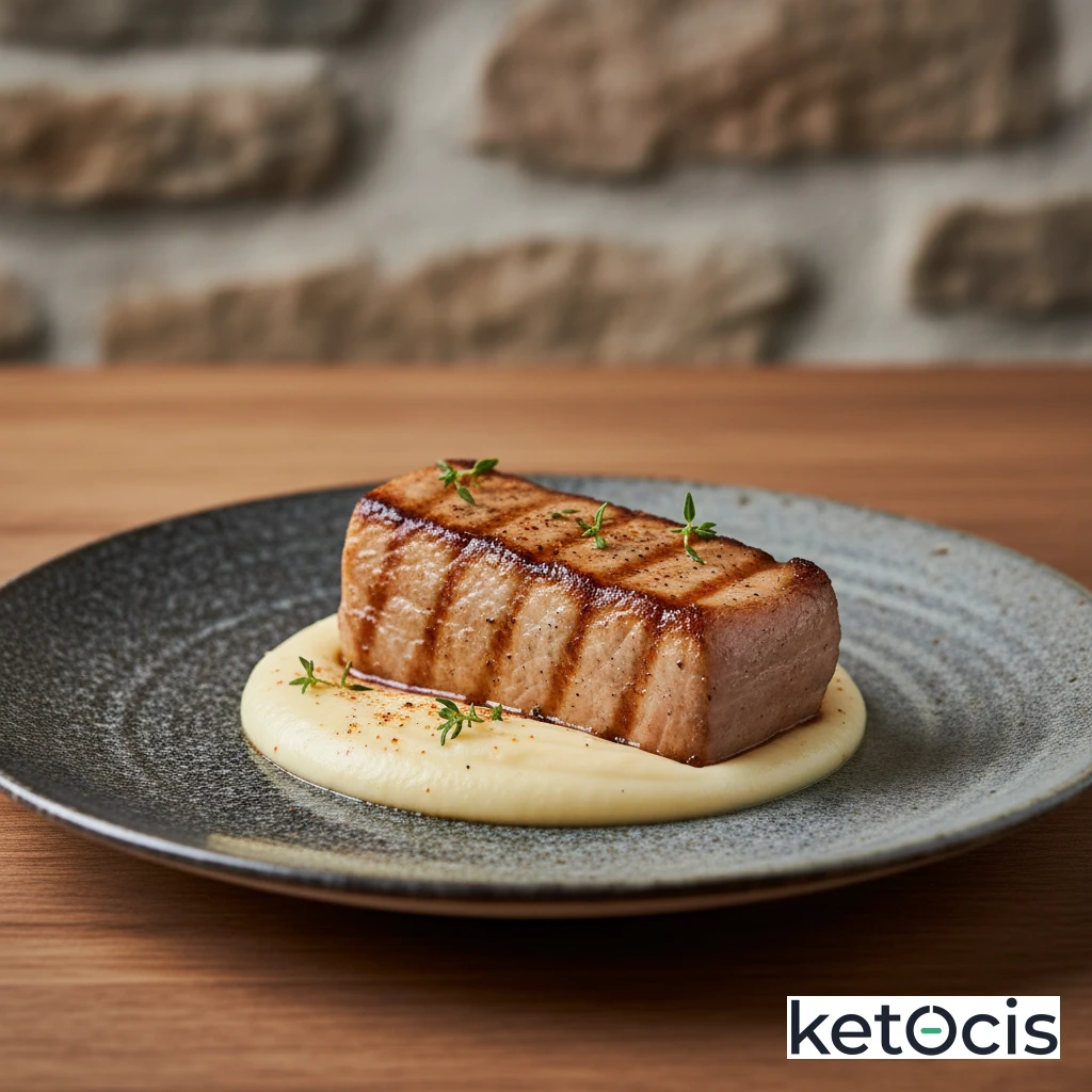Lomo de cerdo a la plancha con puré de apionabo suave