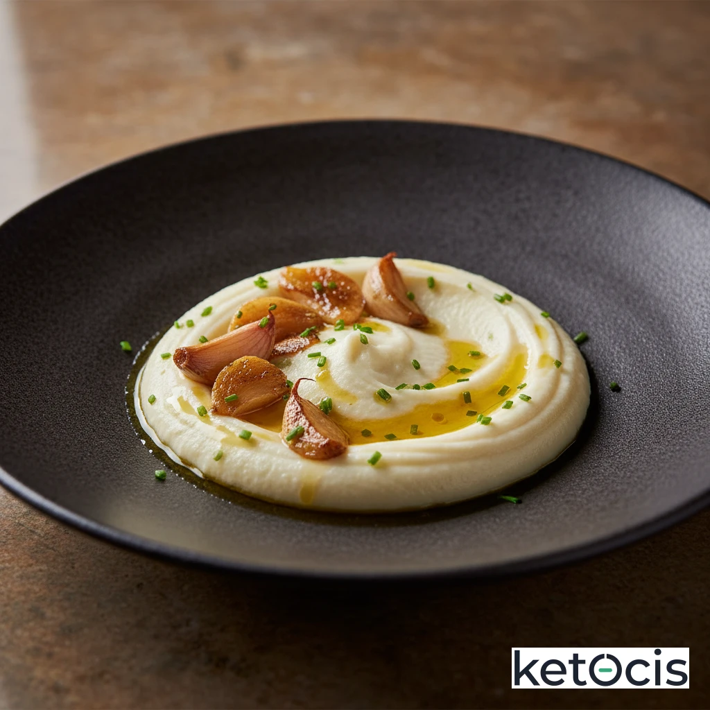 Puré de coliflor triturada con ajo asado y aceite de oliva