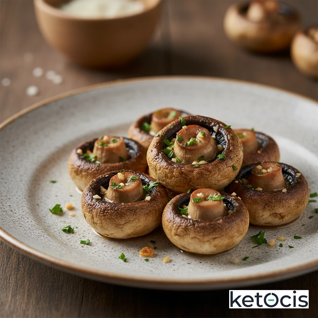 Champiñones enteros al horno con perejil fresco y ajo machacado