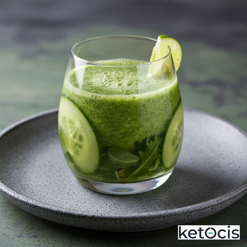 Batido verde de rúcula pepino y zumo de lima fresco exprimido