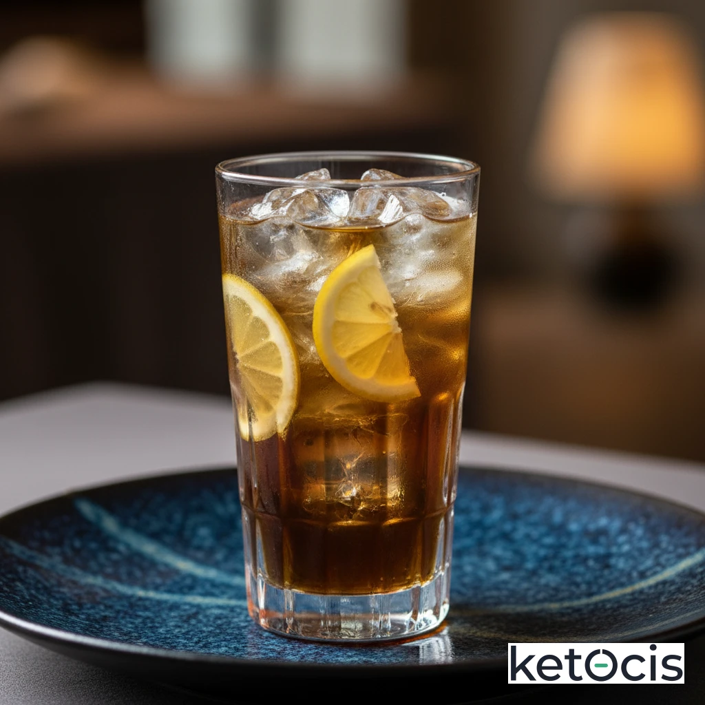 Té negro frío servido con mucho hielo y rodajas de limón amarillo