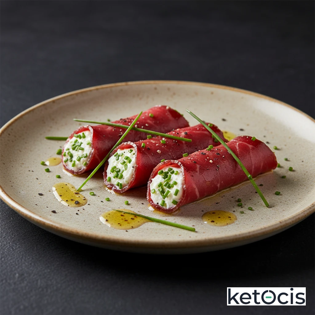 Rollitos de cecina rellenos de queso mascarpone y cebollino fresco