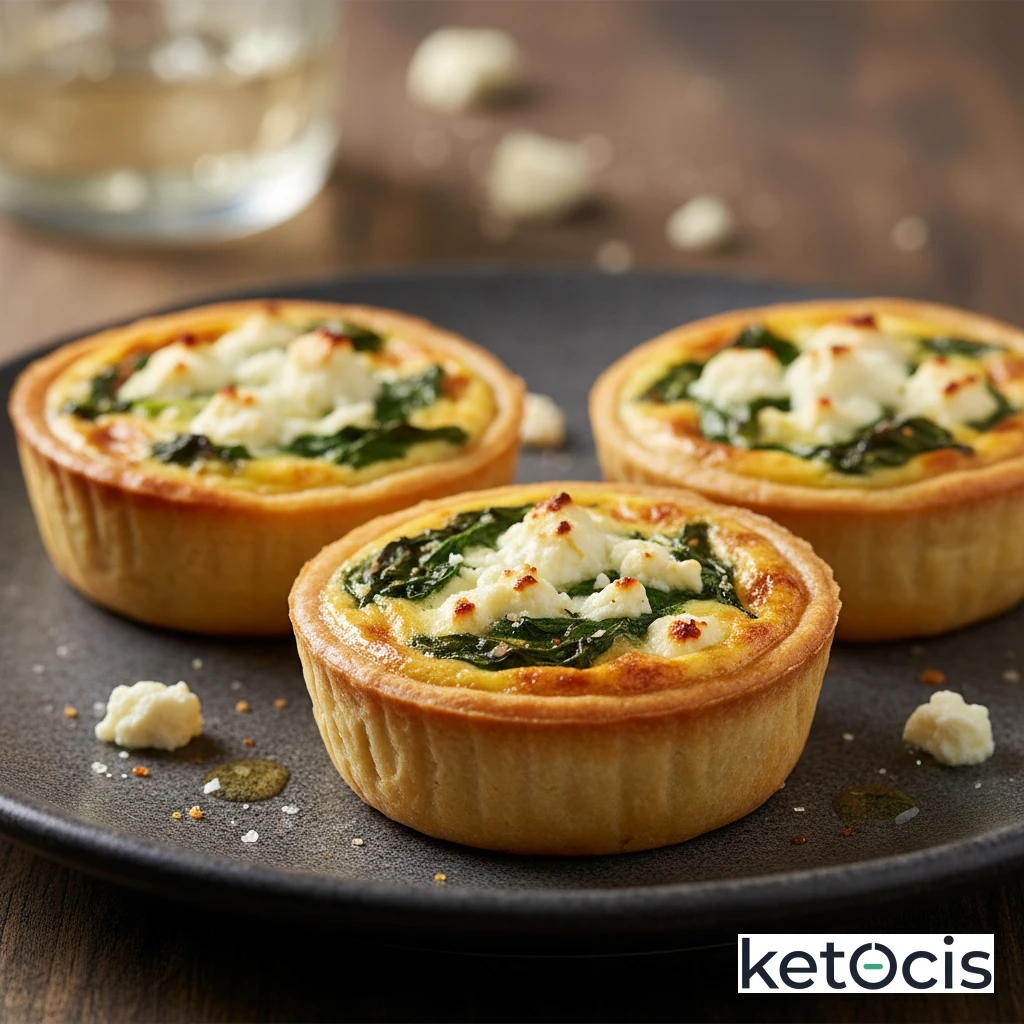 Mini quiches de espinacas y queso feta cocinados en moldes de silicona