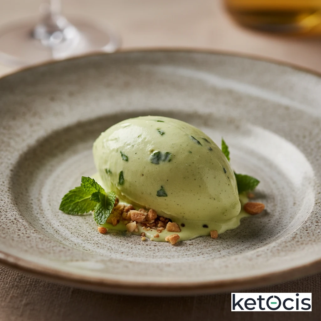 Helado de aguacate y menta fresca batido con leche de almendras