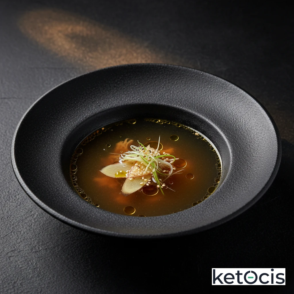 Sopa de huesos de ternera cocida veinticuatro horas con jengibre