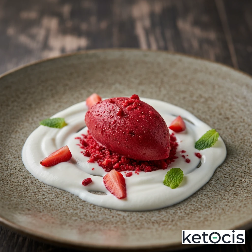 Helado de fresas silvestres trituradas con leche de coco espesa