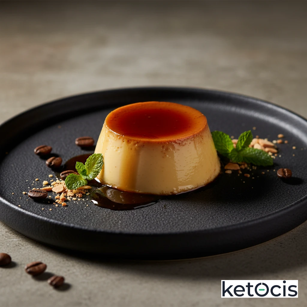 Flan de café espresso hecho con huevos y bebida de almendra