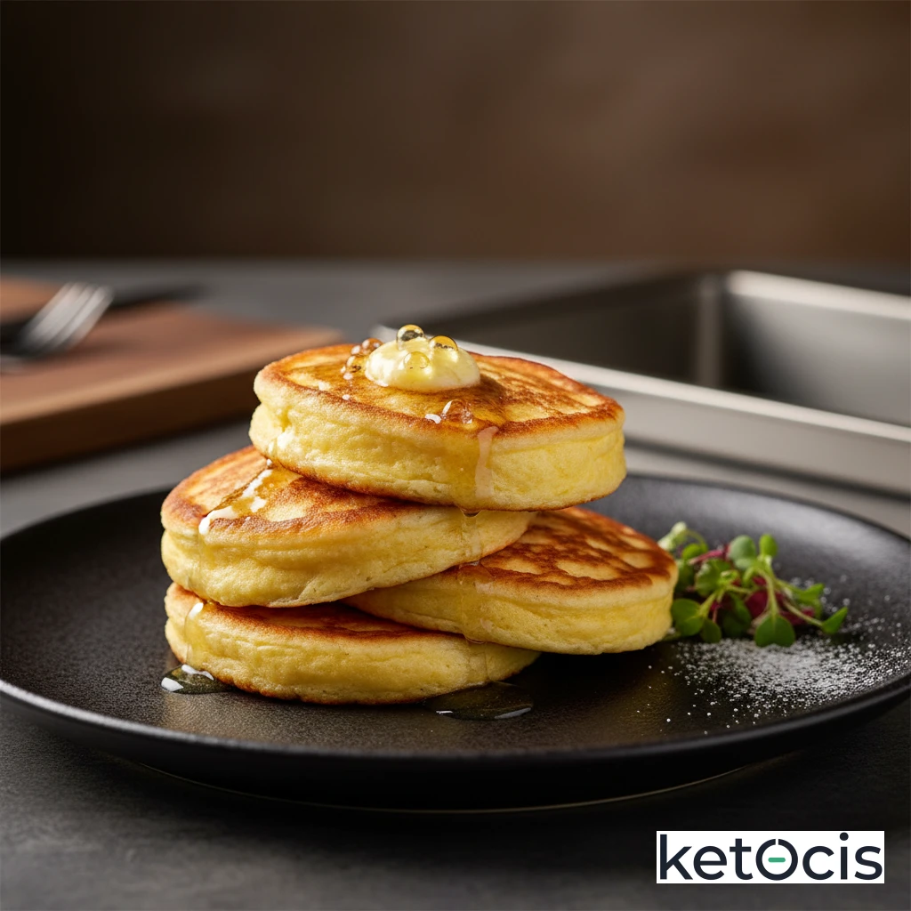 Panqueques de queso crema y huevo batido dorados en mantequilla