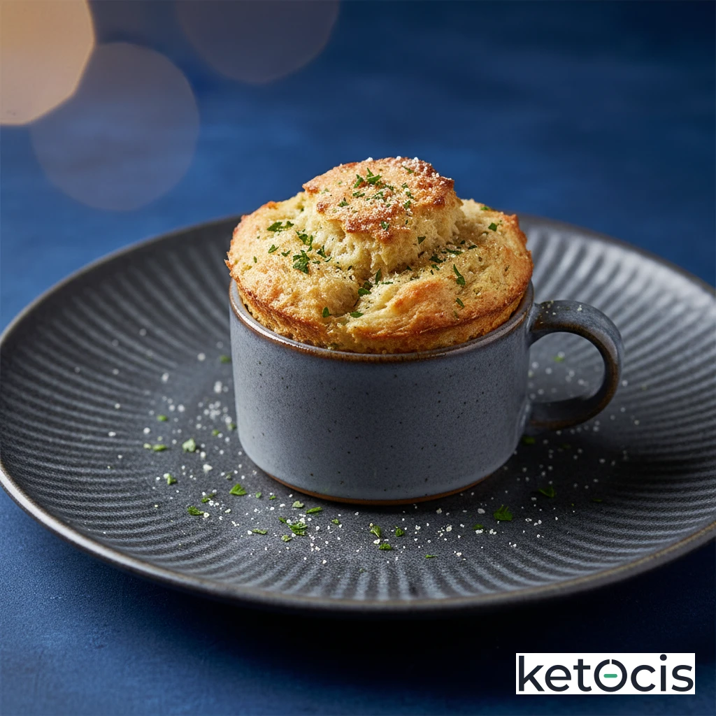 Pan keto en taza al microondas con ajo en polvo y perejil