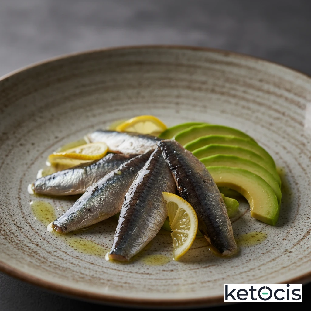 Desayuno de sardinas al natural con aguacate fileteado y limón