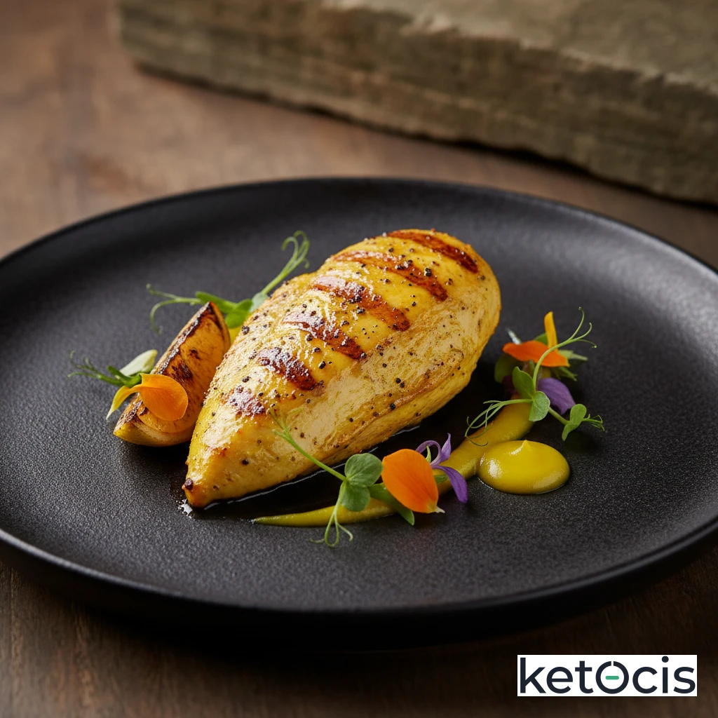 Pollo a la plancha marinado en cúrcuma pimienta y zumo de limón