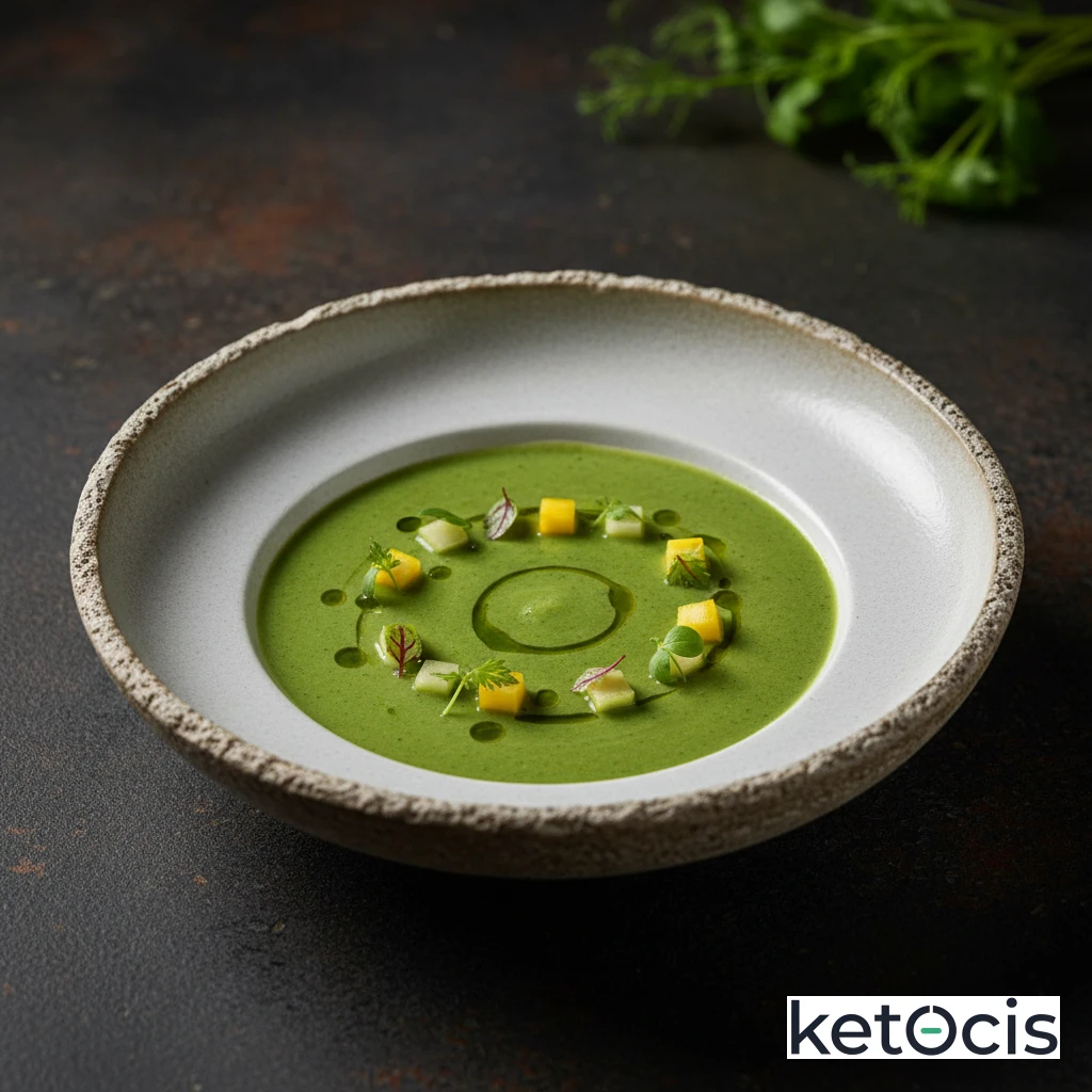 Crema de calabacín verde sin nata servida fría en verano