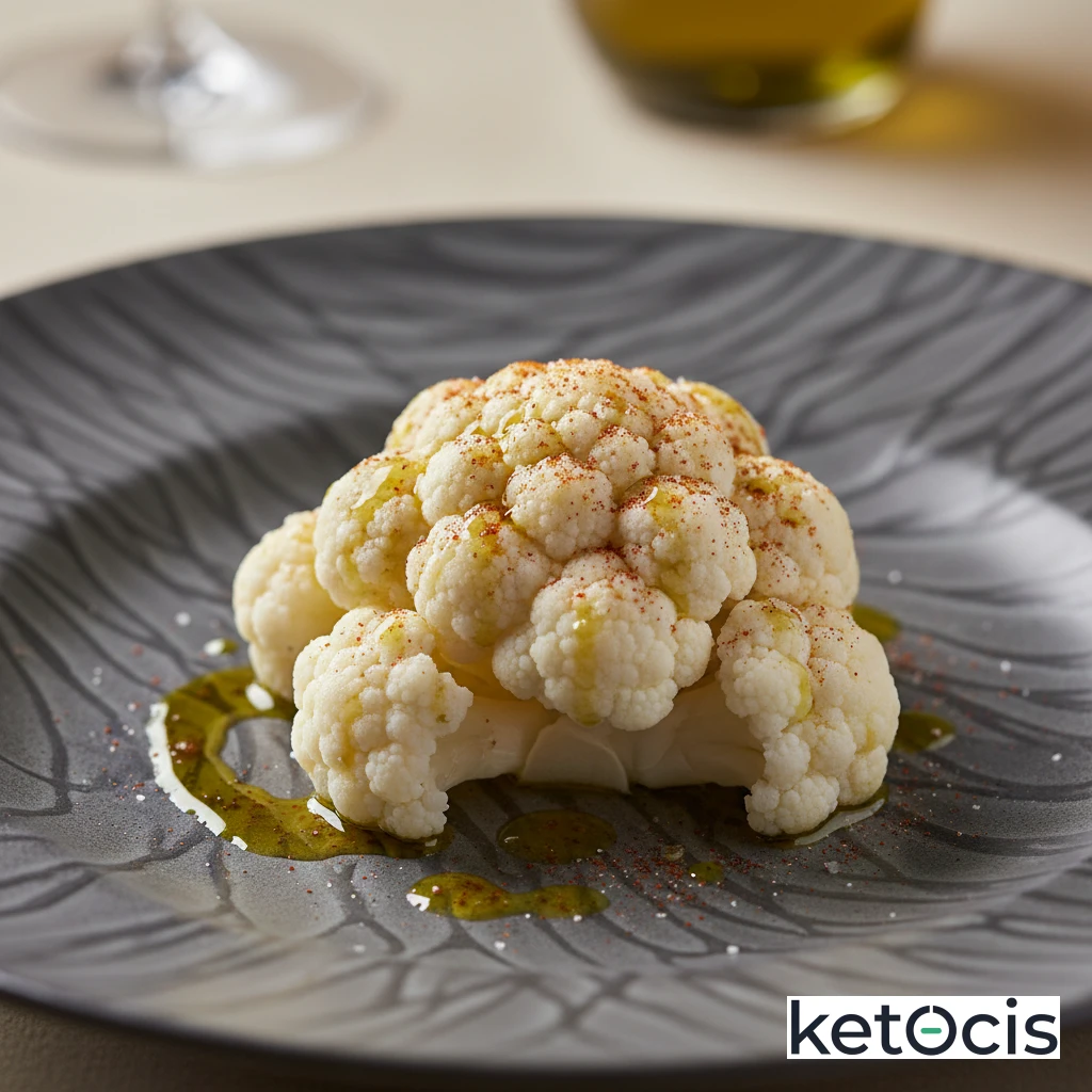 Coliflor al vapor aliñada con buen aceite de oliva y pimentón