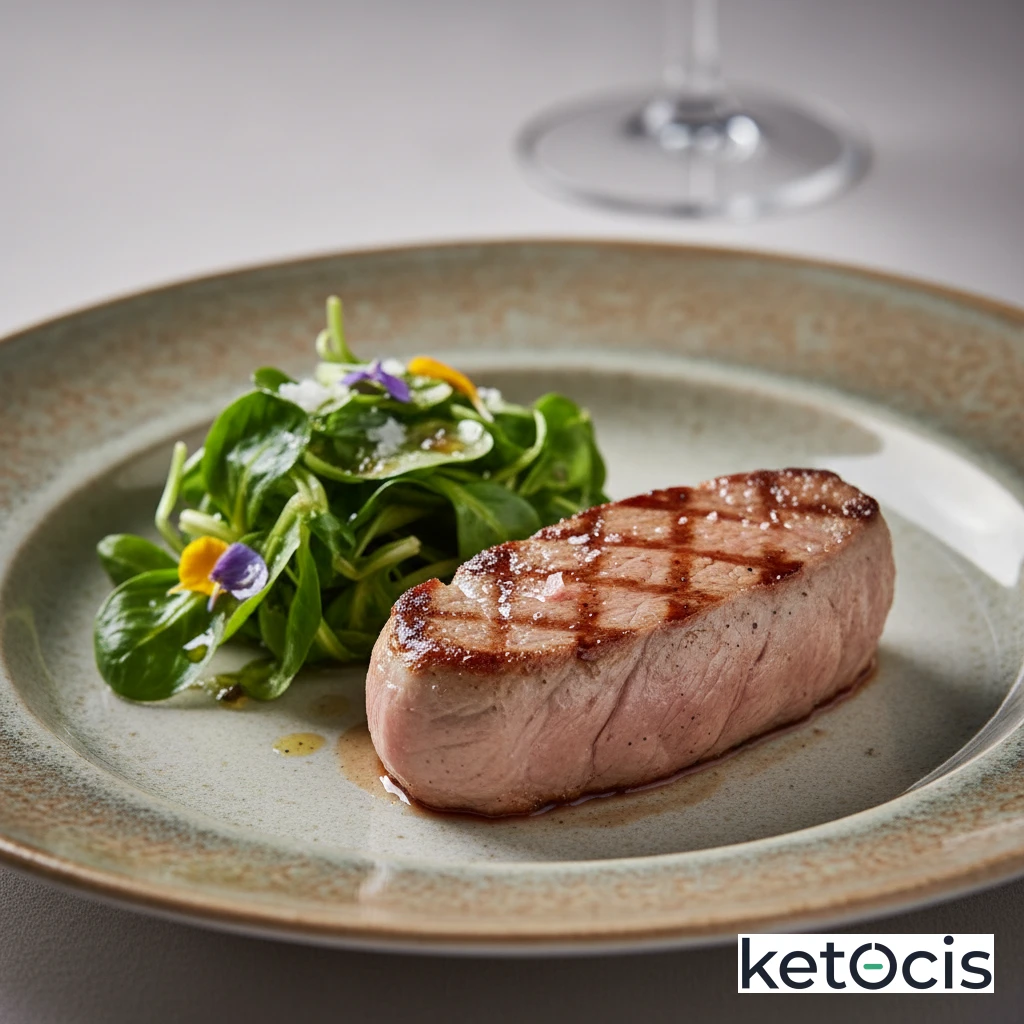 Filete de ternera blanca a la plancha con ensalada de canónigos
