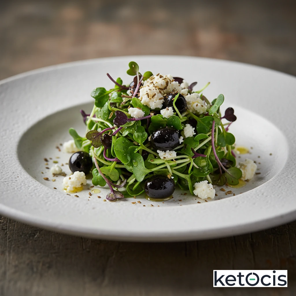 Ensalada de brotes con queso feta aceitunas y orégano seco