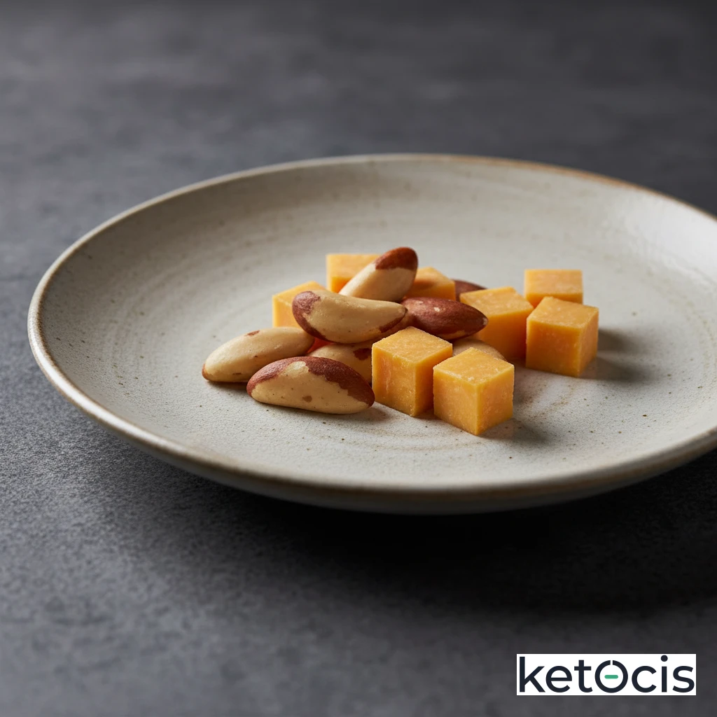 Nueces de brasil naturales servidas con dados de queso cheddar