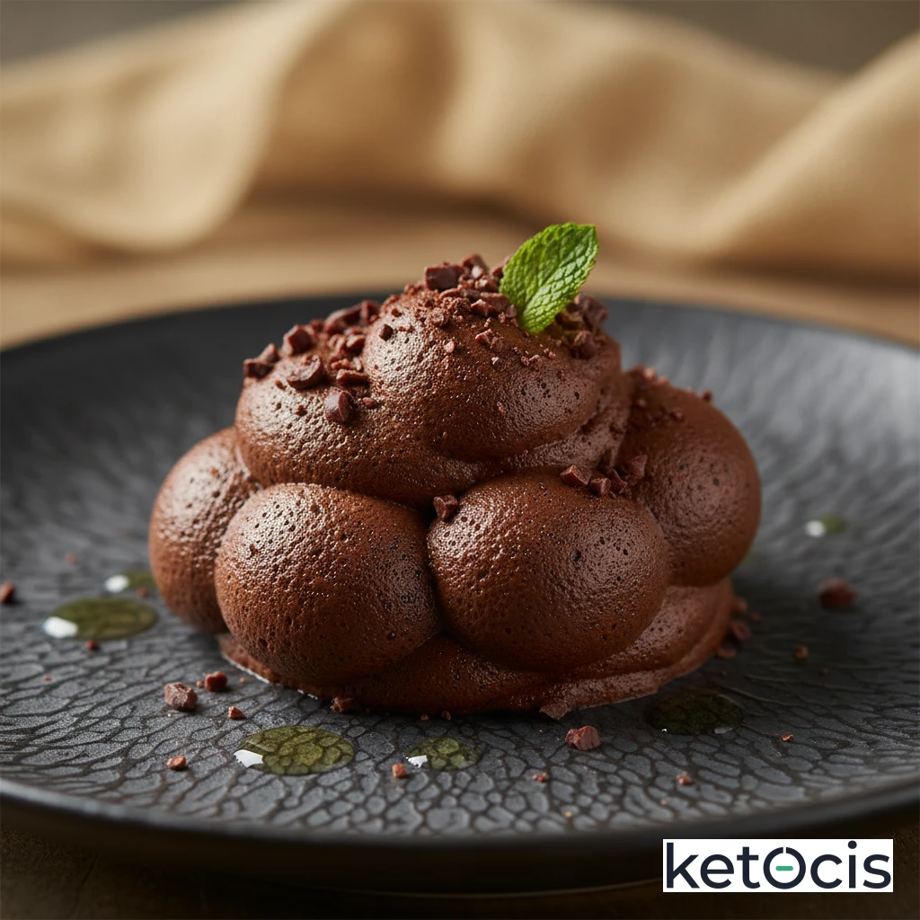 Mousse de chocolate negro batida con agua de garbanzos aquafaba keto