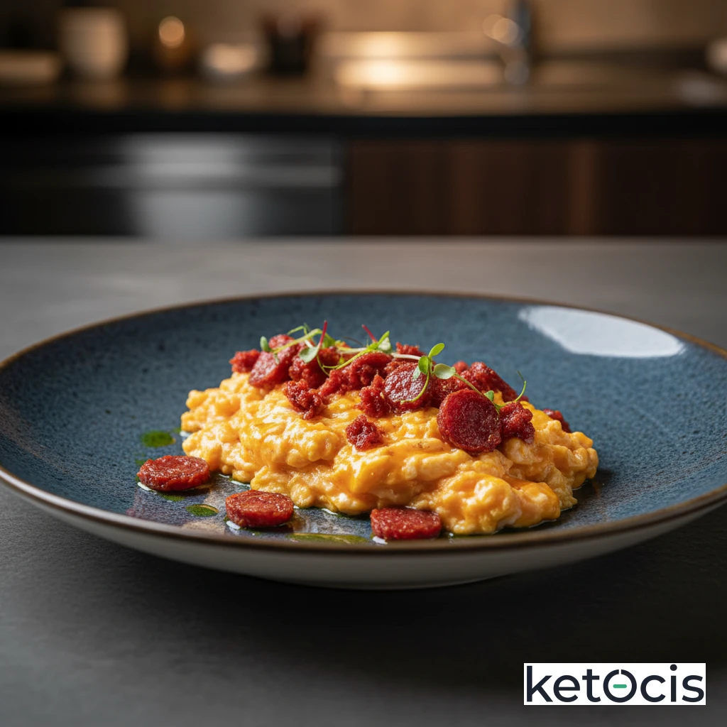 Huevos revueltos con sobrasada ibérica de calidad sin azúcares añadidos