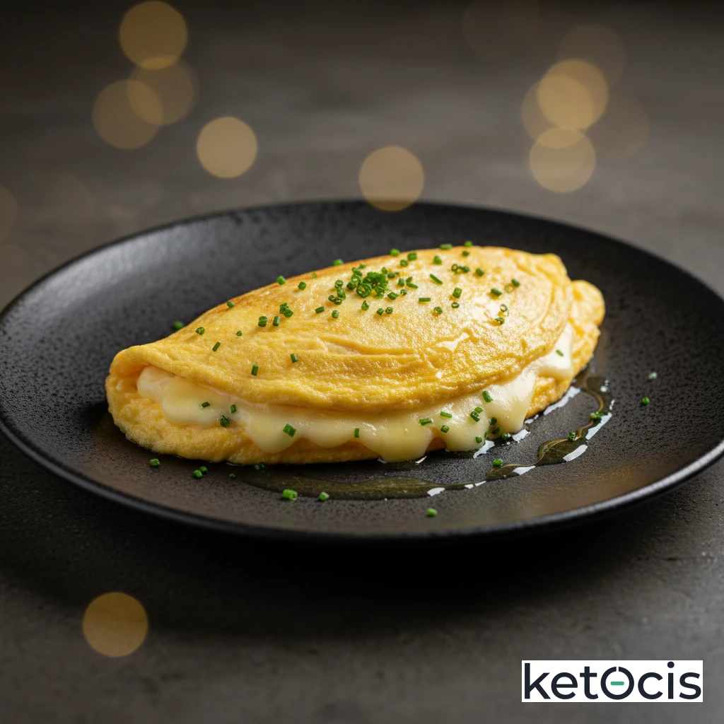 Tortilla francesa de dos huevos con queso emmental y cebollino