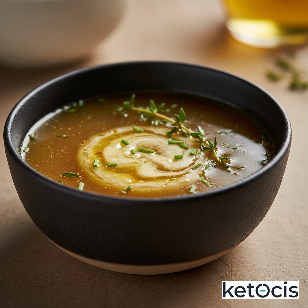 Tazón de caldo de huesos matutino con una cucharada de ghee