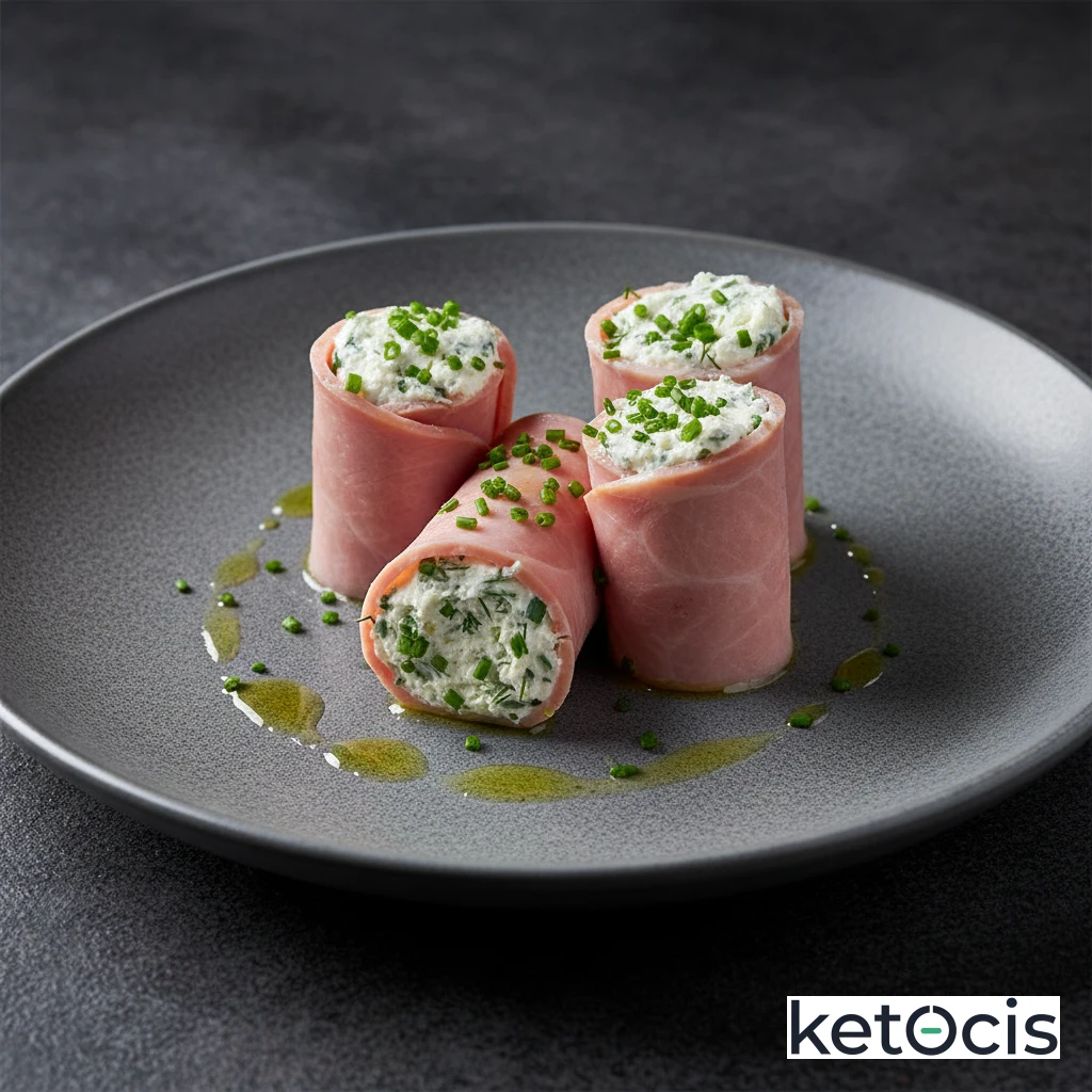 Rollitos de jamón cocido extra rellenos de queso crema a las hierbas