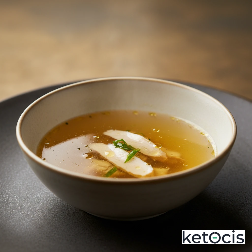 Sopa de pollo casera clara y reconfortante sin fideos ni verduras almidonadas