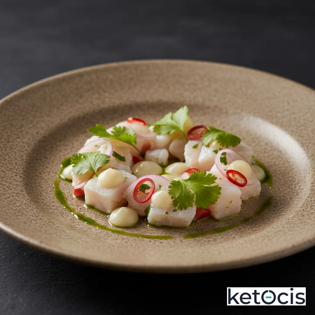 Ceviche de lubina con leche de tigre de coco y cilantro fresco