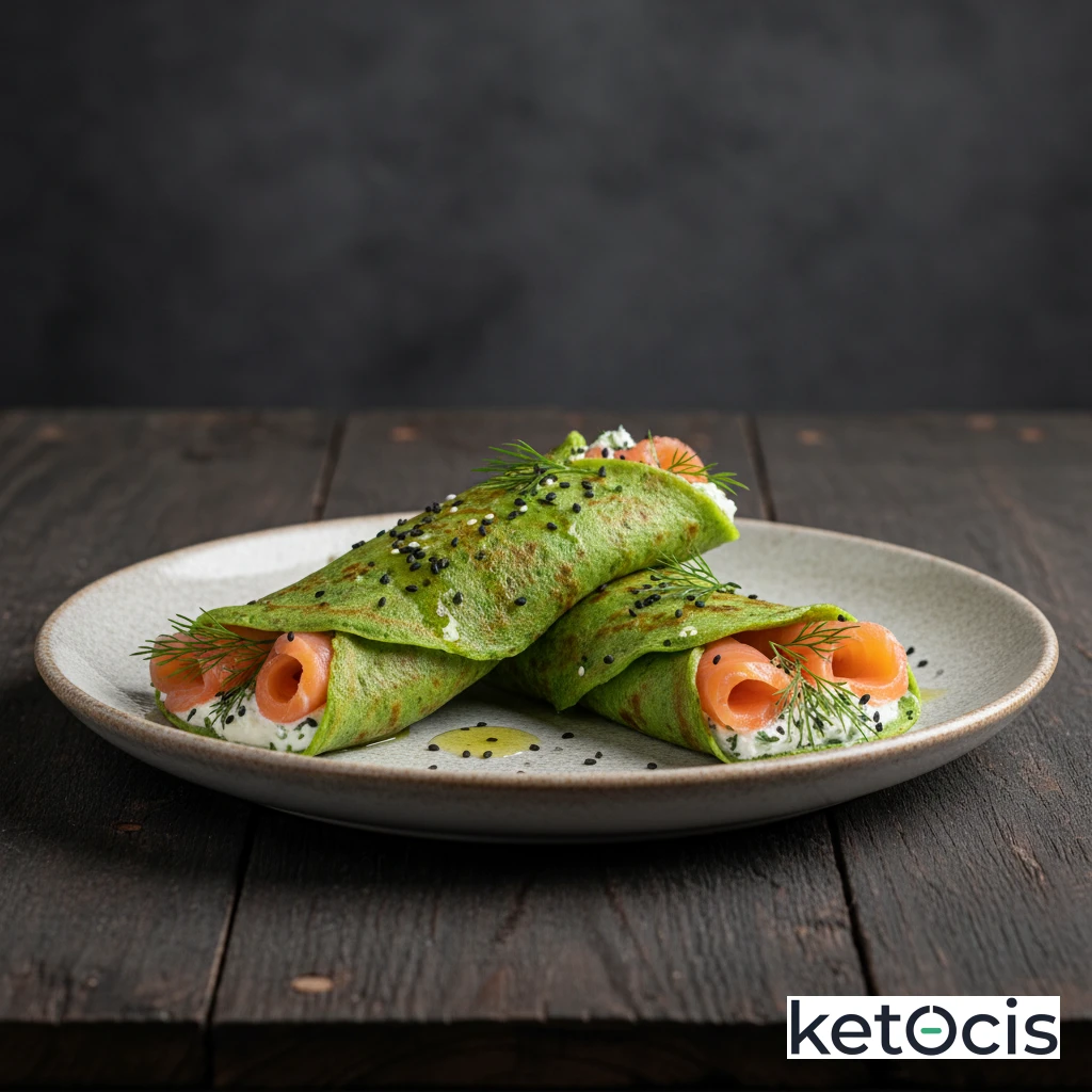 Crepas cetogénicas de espinaca con salmón ahumado y queso eneldo