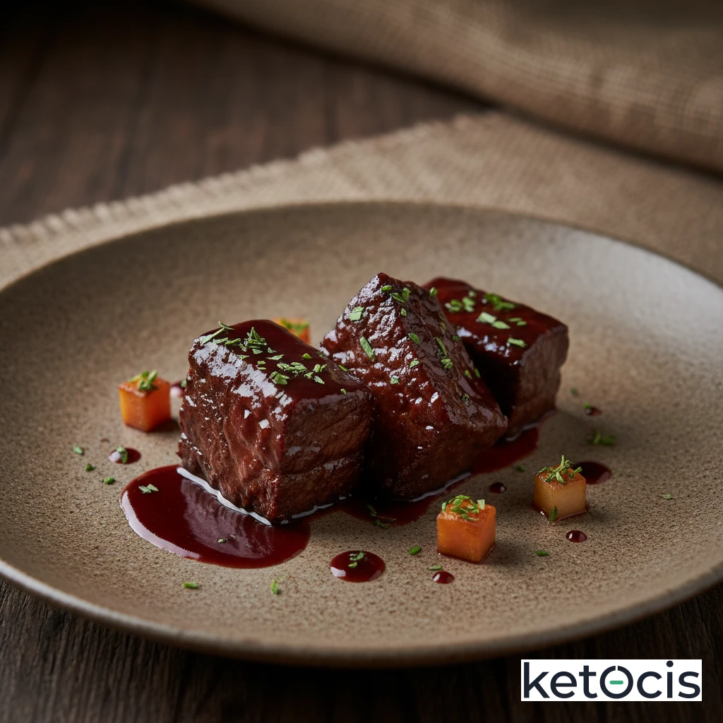 Costillas de ternera estofadas en vino tinto seco sin azúcar