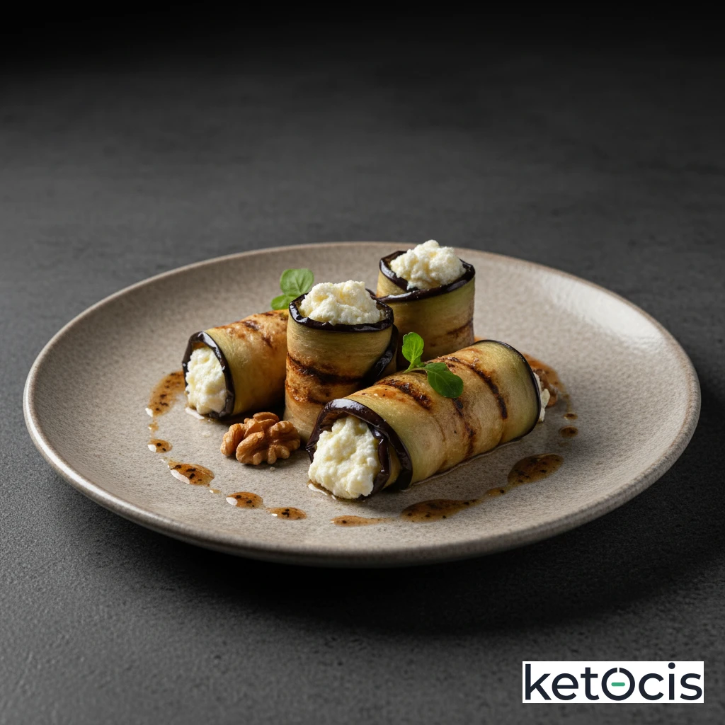 Rollitos de berenjena a la parrilla rellenos de requesón y nueces