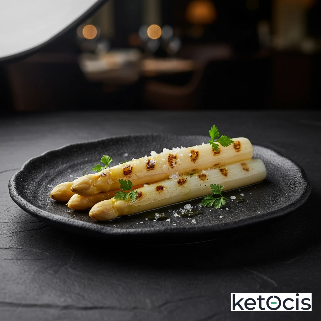 Espárragos blancos frescos a la plancha con escamas de sal