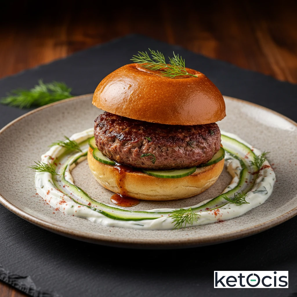 Hamburguesa de cordero especiada con tzatziki de yogur griego