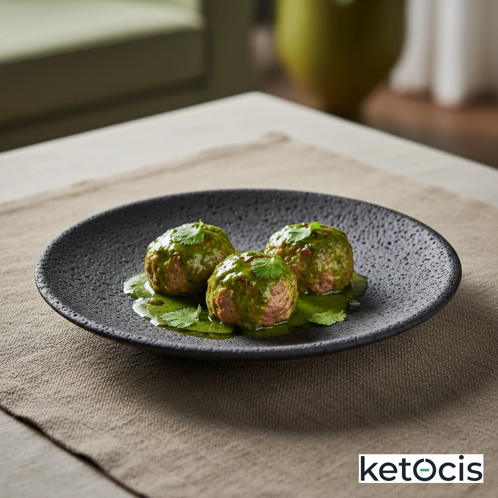 Albóndigas de carne picada de pavo en salsa verde de cilantro