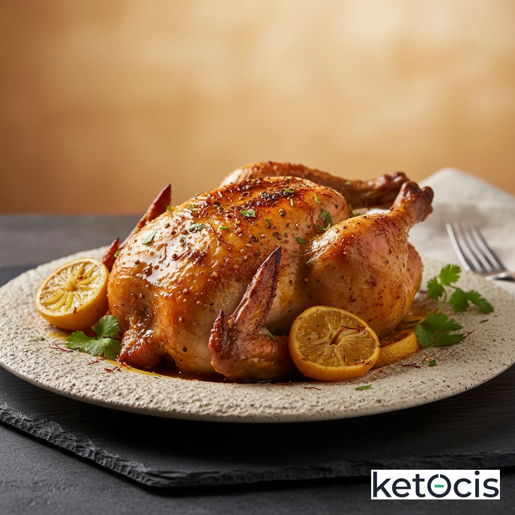 Pollo al horno entero con especias marroquíes y limón encurtido