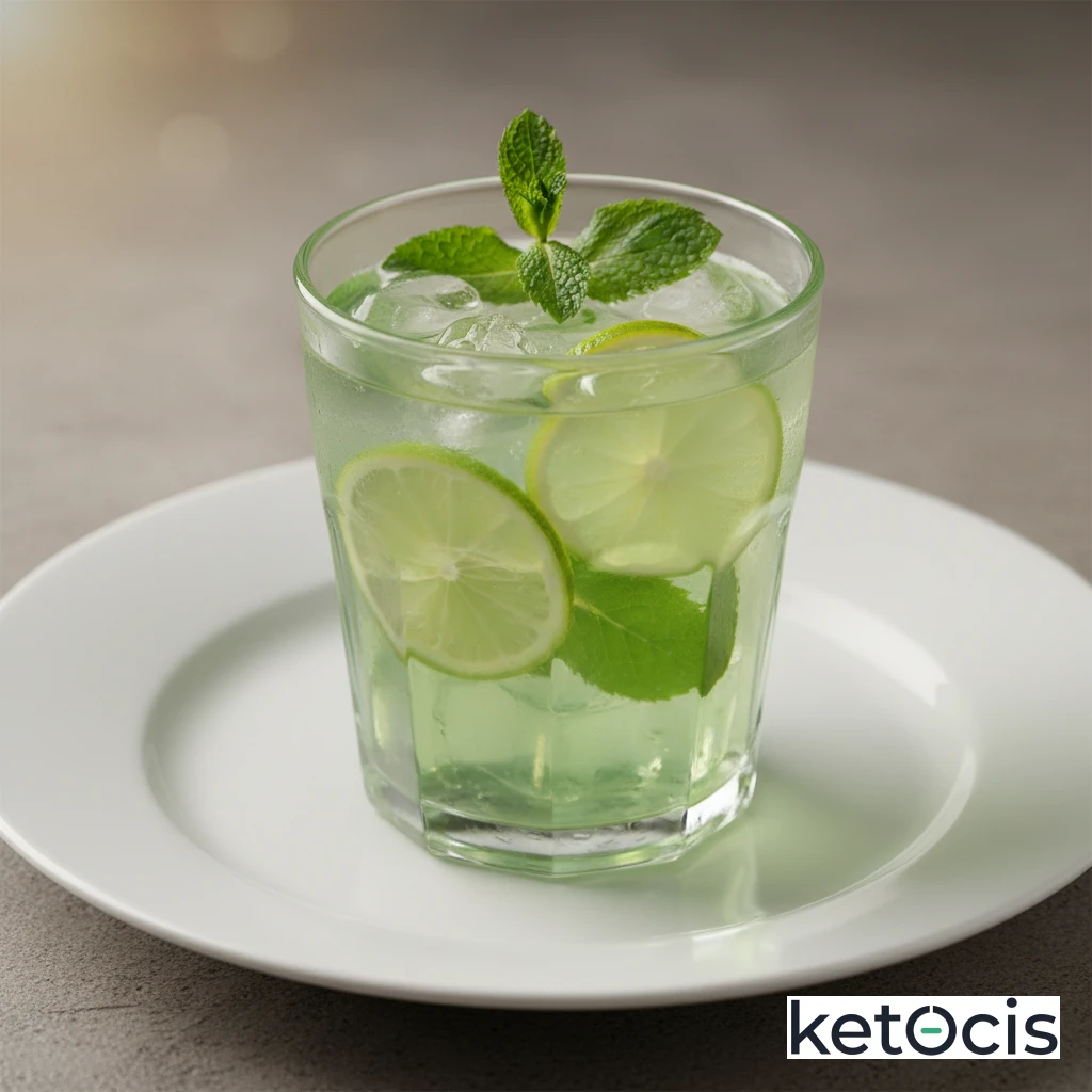 Té verde helado con rodajas de lima y hojas de menta