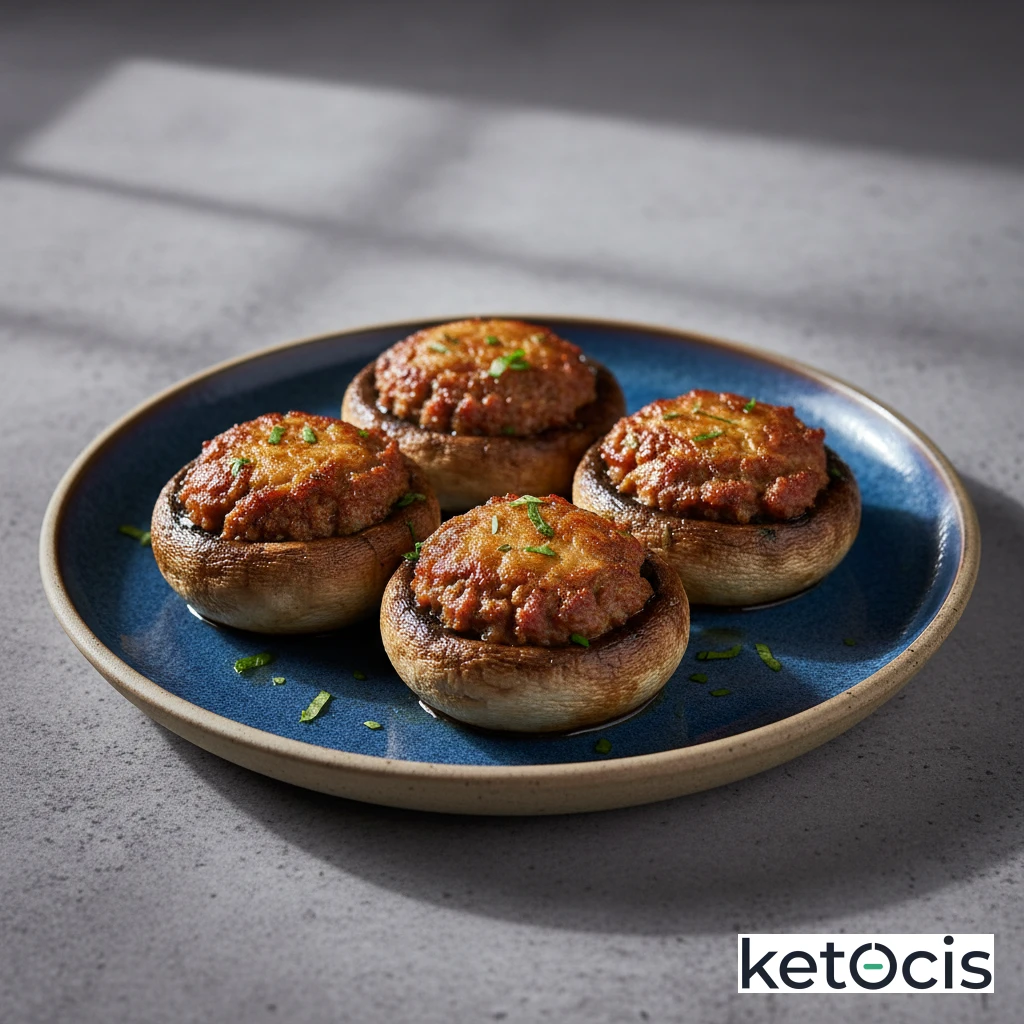 Champiñones enteros al horno rellenos de carne picada sazonada