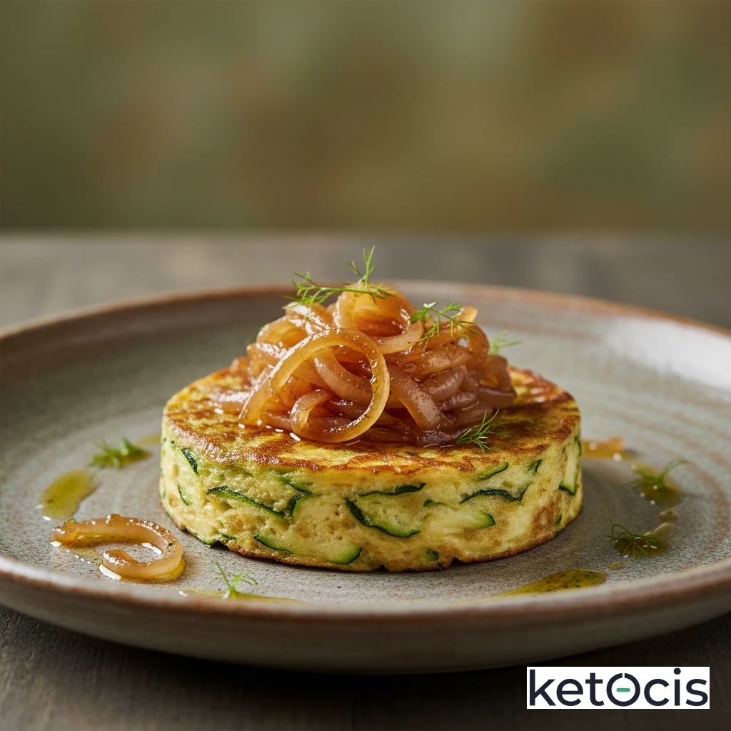 Tortilla de calabacín verde con cebolla pochada a fuego lento